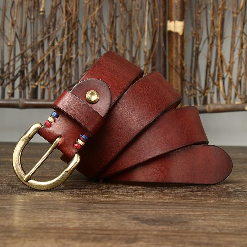 

2024 Ретро Старый Ремень Мужской Кожаный Пряжка American Trend Первый Слой Коровья Джинсовый Ремень 130cm