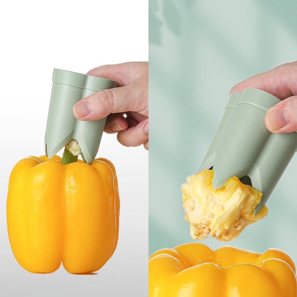 Pepper Seed Remover, 2-in-1 Bell Pepper Cutter and Coring Tool, Bell Pepper Corer, Vegetable Kitchen Gadget (green, 1 Piece)