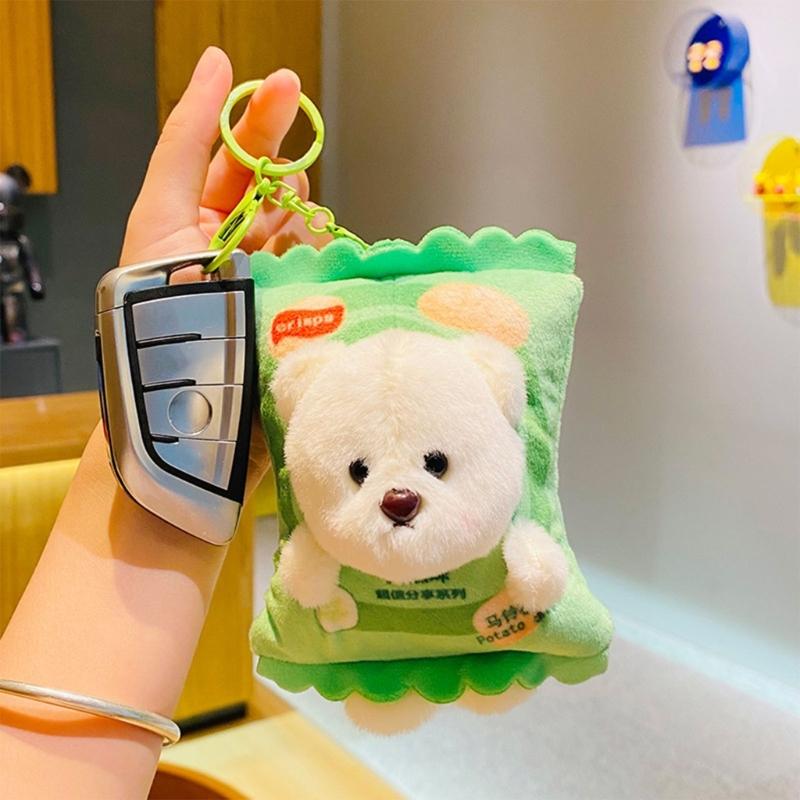 Cartoon Plush Keychain Stylish Keyring Holder for Women Girls Stuffed Pendant Hanging Ornament Bag Charm Decoration