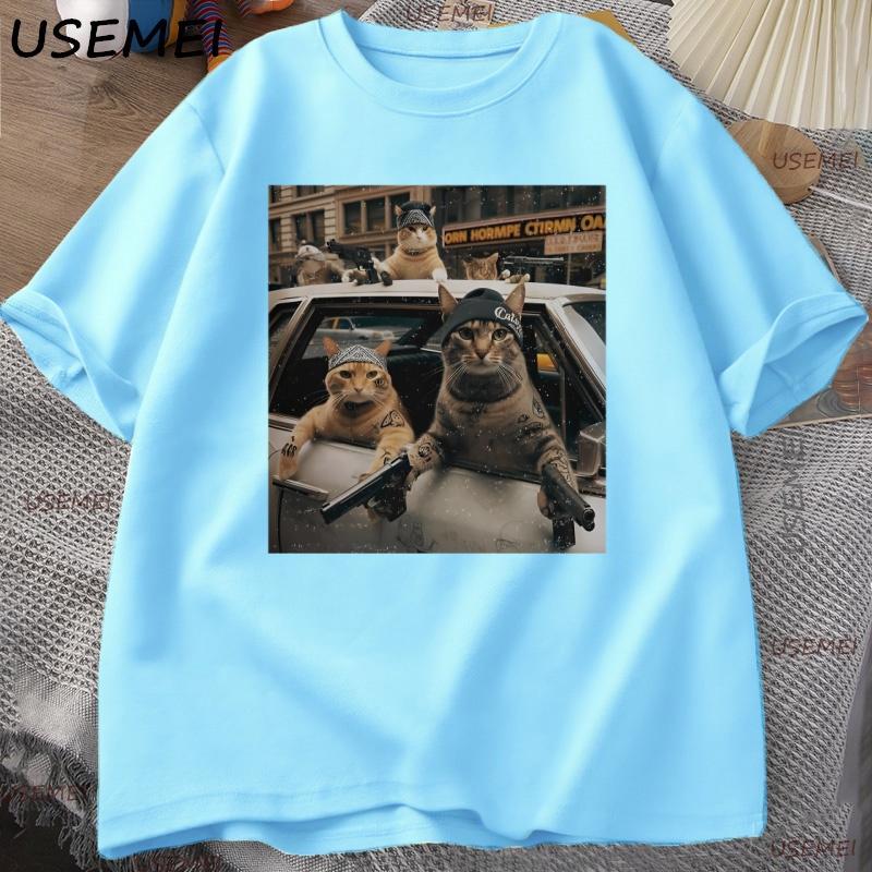 Funny Cat Gang Vintage TShirt Meme Cat Graphic Tee Joke T Shirt Cool Casual Cotton Short Sleeve Tshirt Unisexs Clothing Tops