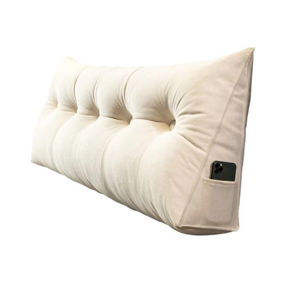 Headboard Triangular Pillow Headboard Wedge Cushion with Removable Cover Daybed Bolster Pillow with Side Pocket for Bed Reading Working