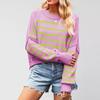 Women's Solid Striped Fashion Round Neck Knitwear Loose Pullover Sweater