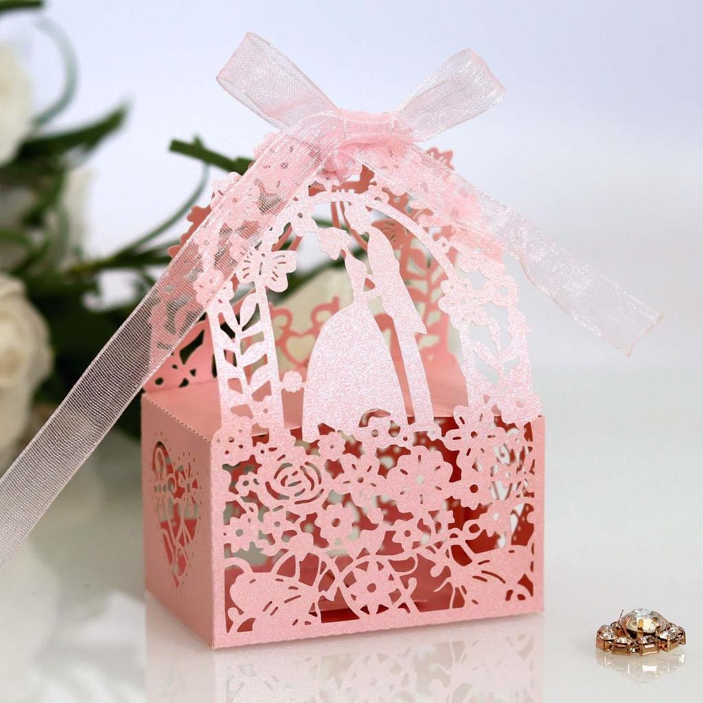 50 Stück Gartenhochzeit Süßigkeitenbox Geschenk Braut Bräutigam Bonbonniere Dragees Box Papier Schokolade Süßigkeiten Geschenkverpackung Laserschnitt