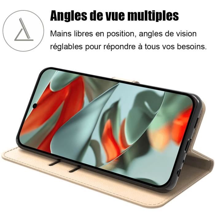Coque Intégrale pour Google Pixel 9 Pro XL - Protection Effet Cuir Doré avec Support et Porte-Carte
