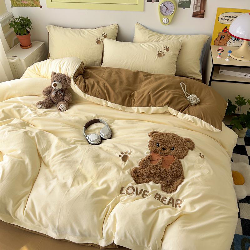 Cartoon Soft Cotton Washable Single Bed 3-Piece Set: Fitted Sheet, Flat Sheet, Skin-Friendly