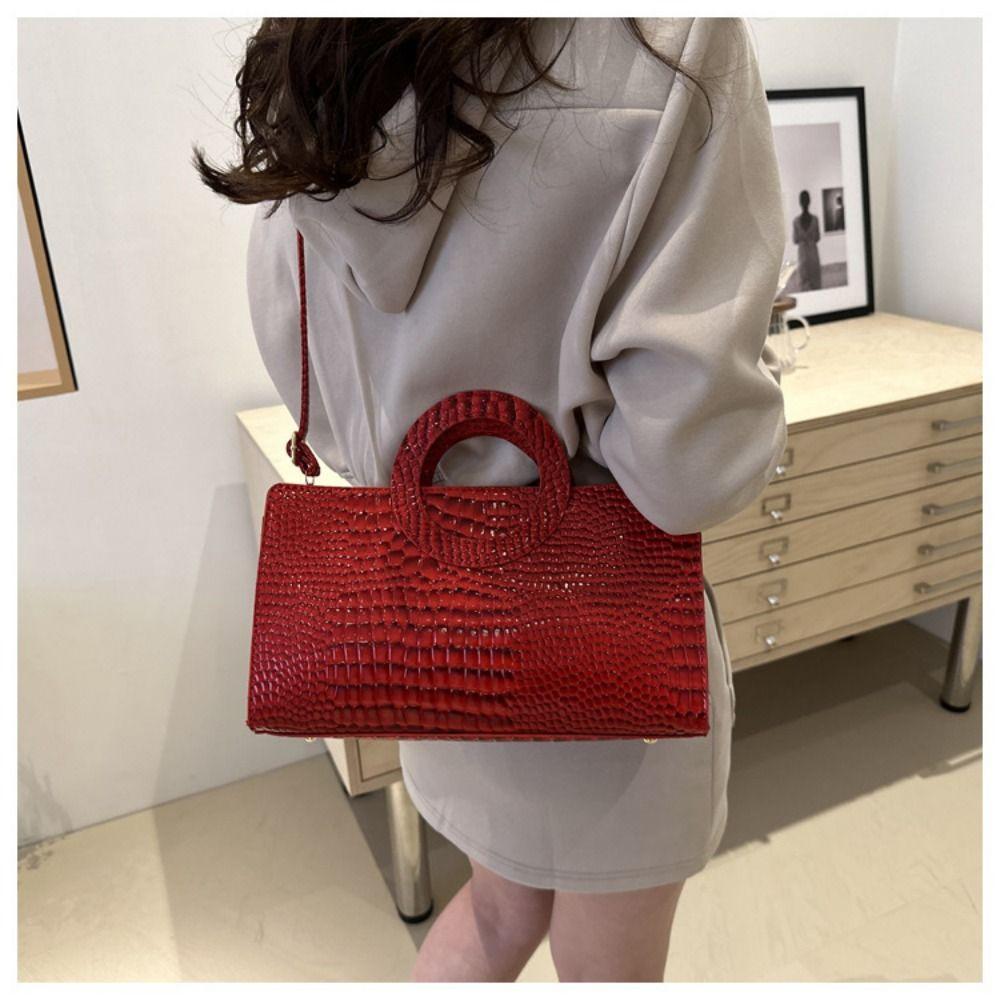 Casual PU Leather Women Handbags High-capacity Crocodile Pattern Square Bag Female Clutches