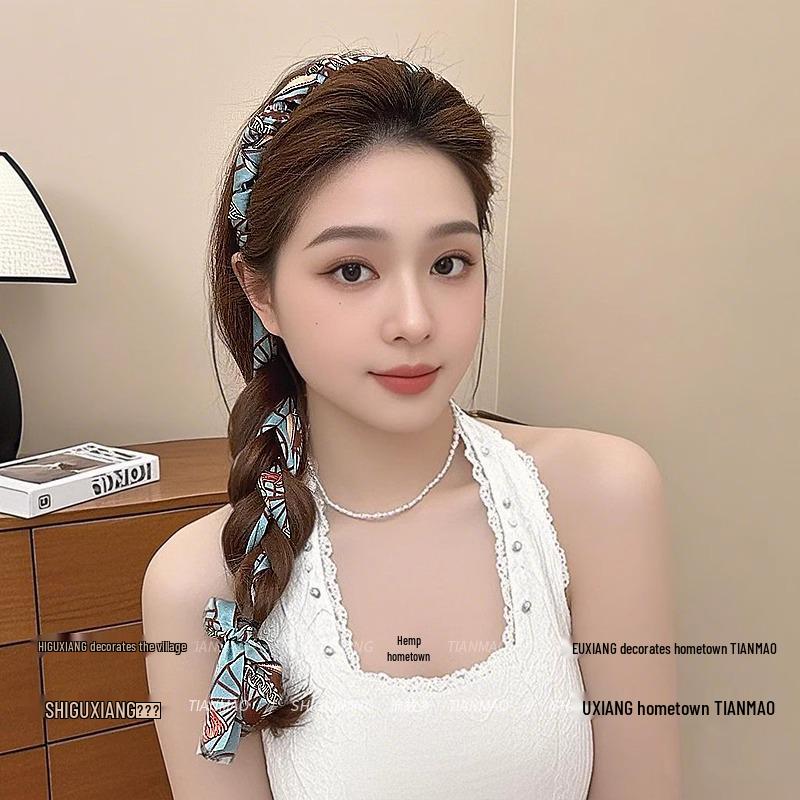 High Skull Braided Ribbon Hair Tie Headband for Daily Wear