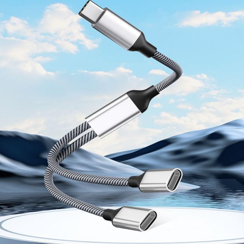 2 in 1 Type-C Splitter Cable Dual Port Extension Cord Stable Signal OTG Data Sync Reverse Charging Wire For Type-C Devices