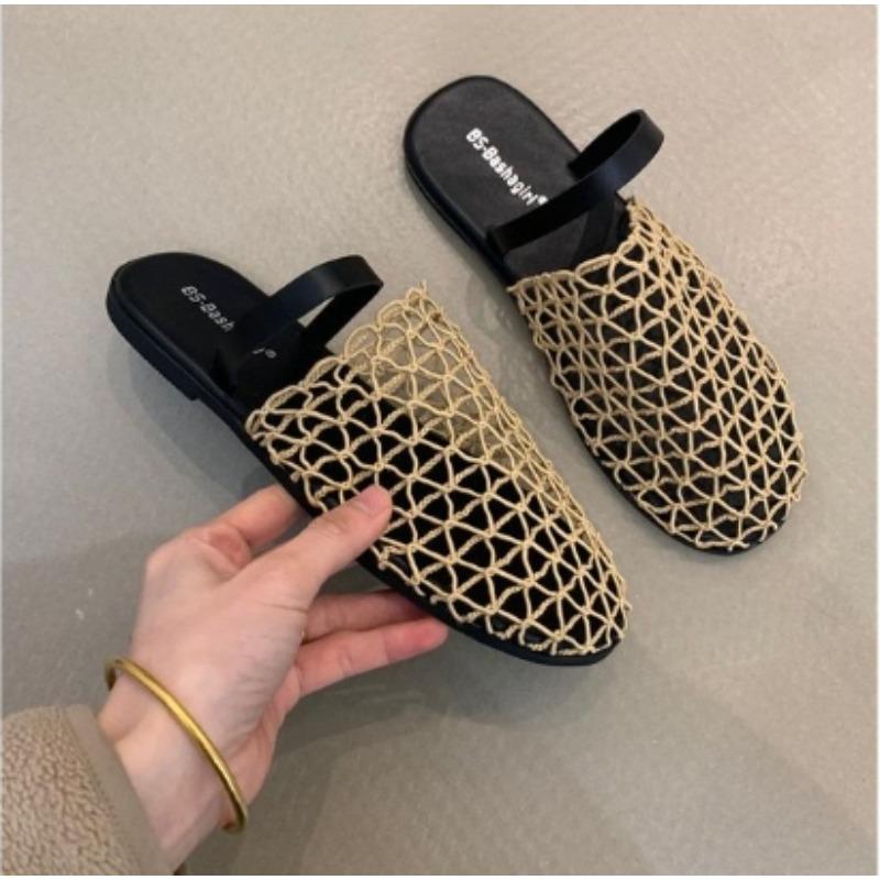 Fashion New Mesh Slippers Women Flats Summer Luxury Sandals Designer Rome Leisure Round Toe Slingback Loafers Outdoor Dress Beach Shoes