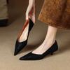 Commuter series~ 2025 spring leather work shoes daily stiletto black low-top solid color pointed high heels
