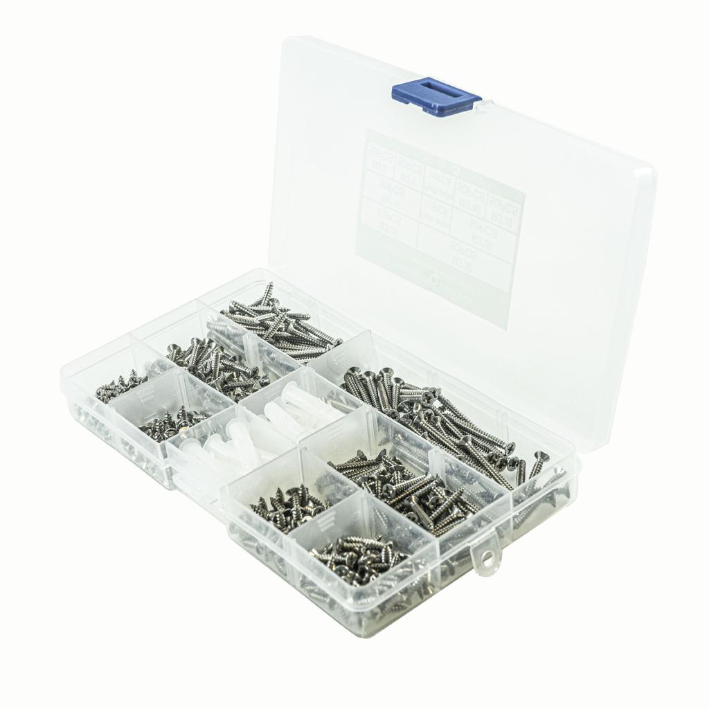 420 buc. șurub autofiletant cu cap încrucișat înecat din oțel carbon cu zinc negru/colorat cu set de dopuri de cauciuc M3 cu cap plat autofiletant cutie