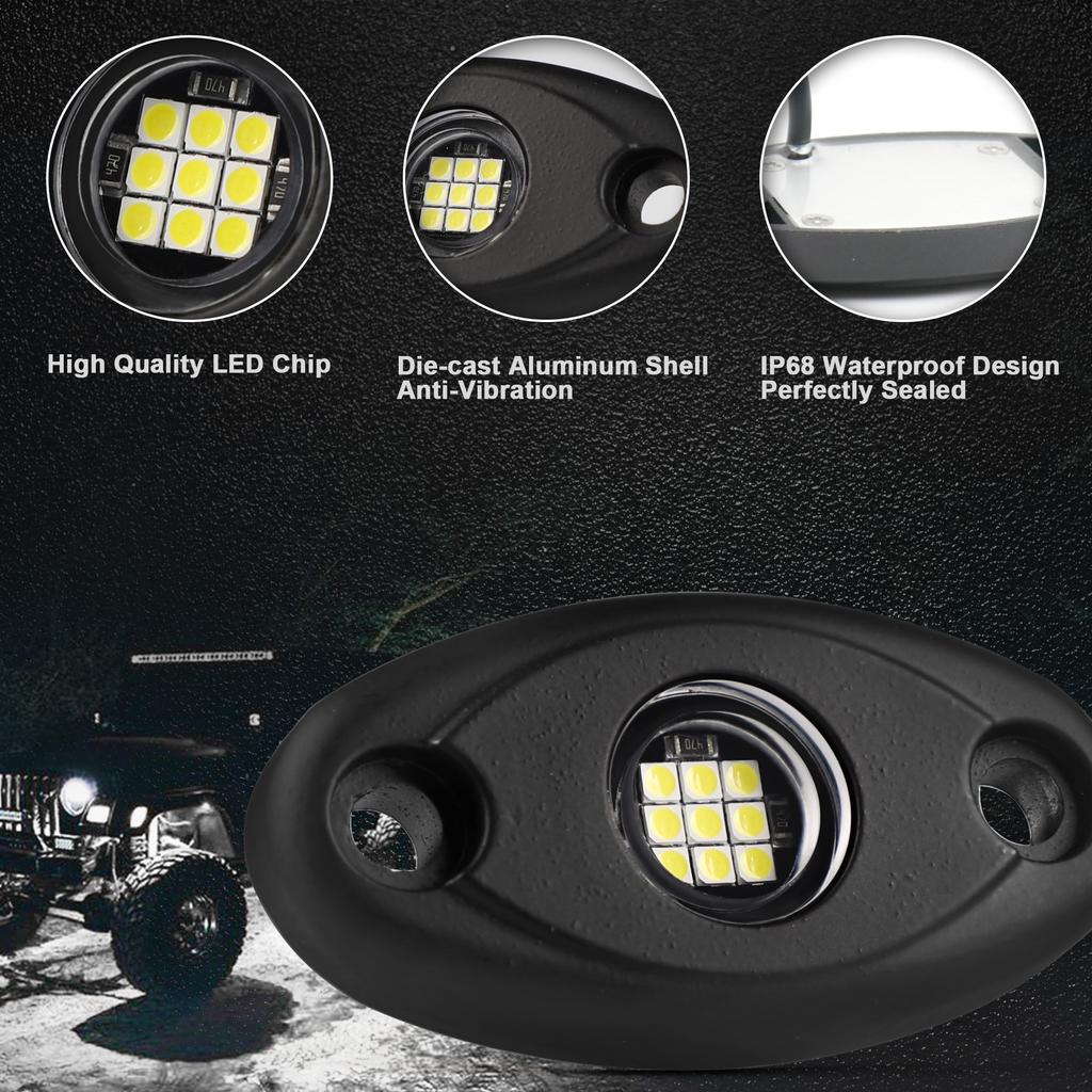 White LED Rock Lights, 12 Pods 12V Waterproof Underglow Underbody Kit Crawler Crawling Dome Exterior Wheel Lights for ATV RZ