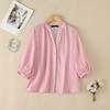 ZANZEA Women Commute Casual V-Neck Stripe Print Loose 3/4 Sleeve Blouse