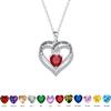 Double Layer Heart Birthstone Necklace: Twelve Colors Cubic Zirconia Heart Pendant with Clavicle Chain