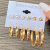 6 Pairs Boho Big Circle Hoop Earring Set for Women Gold Color Bohemia Vintage Zircon Zircon Gifts