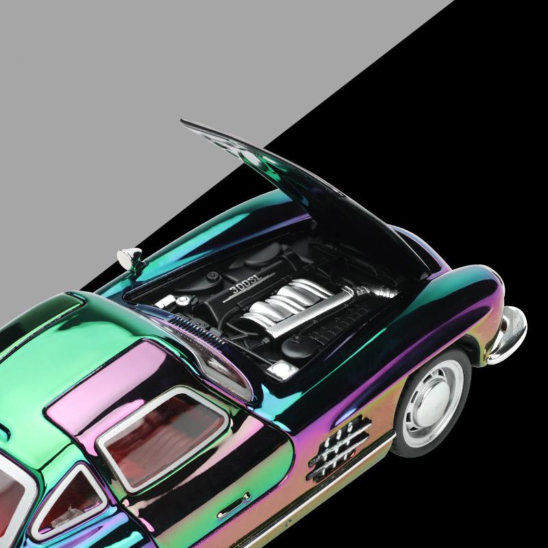Classic 1/32 Benz 300SL Electroplated Version Alloy Diecast Metal Model Sound Light Pull Back Toy Miniatures Vehicle Ornament Gifts