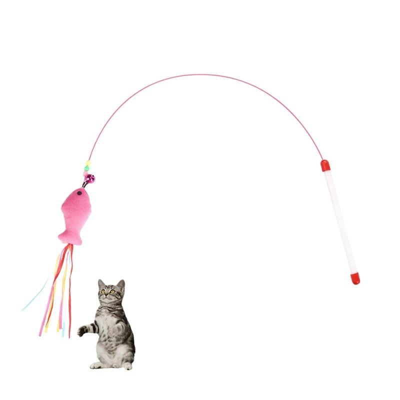 1pc Pet Teaser Cat Toy Steel Wire Feather Interactive Cat Stick Training,Kitten Wand Toys with Beads Bells