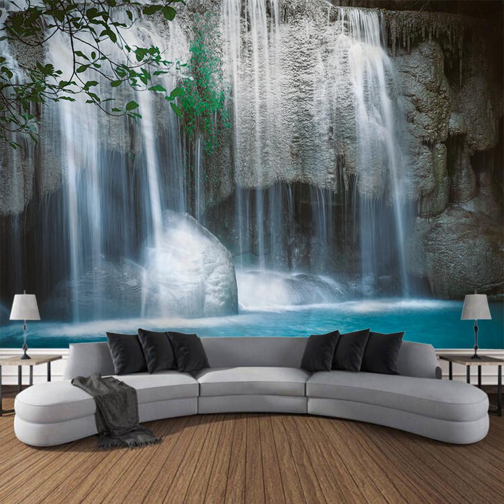Forest waterfall tapestry, jungle wall hanging, aesthetic room decoration, Bohemian hippie living room, bedroom wall decoration