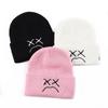 Europe & America Embroidered Knit Beanie - Crying Face Design, Autumn/Winter Ear Protection, Warm, Versatile Pullover Hat with Street Style