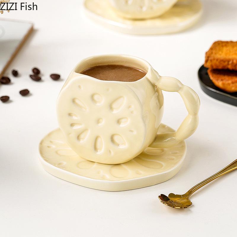 Caneca em Forma de Raiz de Lótus Caneca de Cerâmica Criativa Caneca Moderna para Chá da Tarde Latte Café Copo de Água para Escritório Utensílios para Bebidas Domésticos