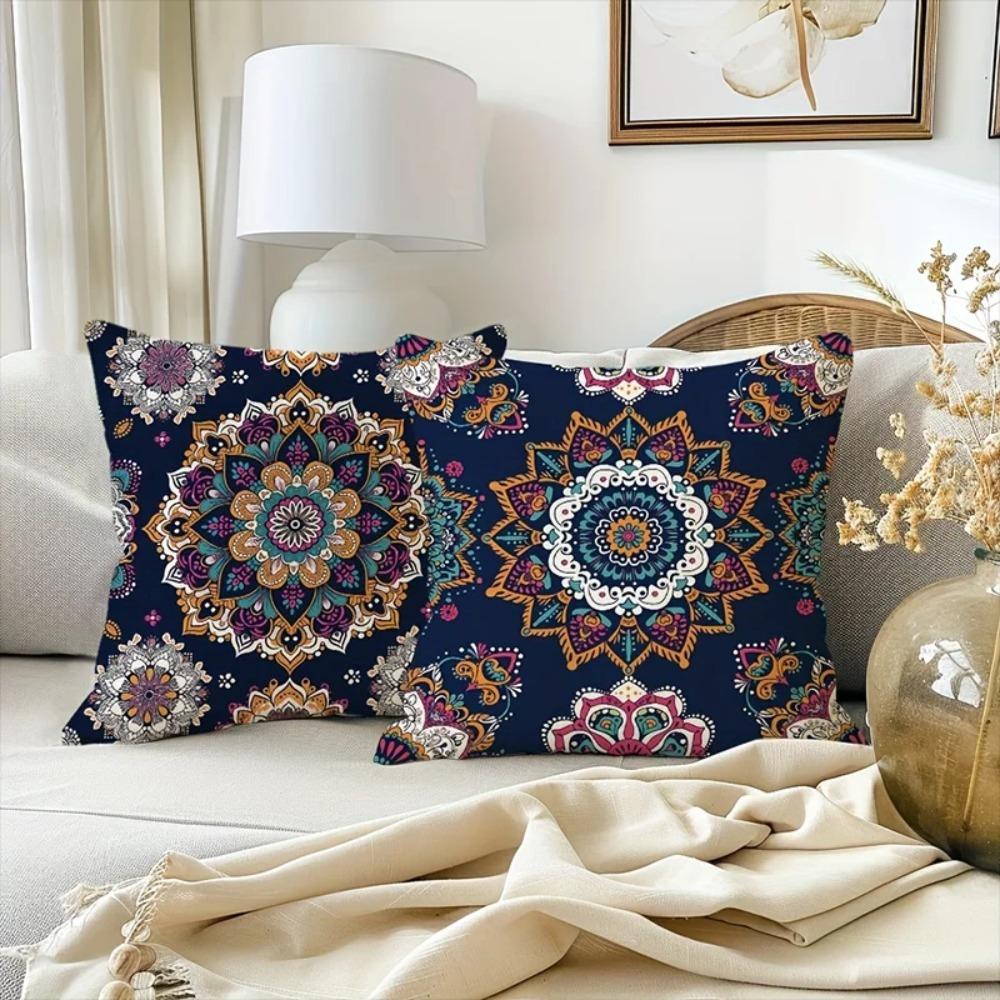 Bohemian Mandala Pillow Covers Double Sided 2D Print Vibrant Pillow Covers Bedroom Living Room Sofa Eclectic Vibe Accessory Gift