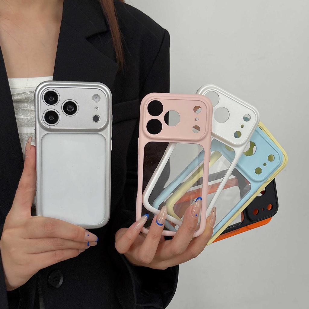 Shockproof Bumper Clear Candy Color Large Window Case For iPhone 17 16 15 14 13 12 11 Pro Max Plus Transparent Acrylic Cover