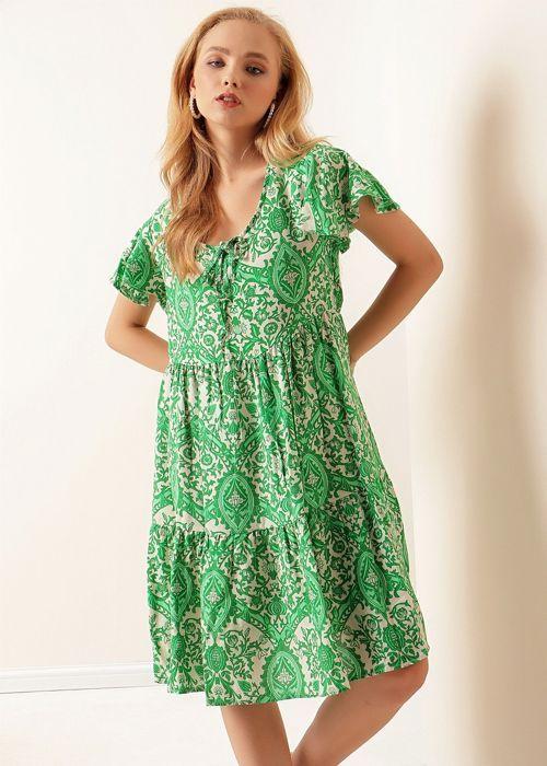 MT Clothes - Robe Ethnique Col V Vert 38