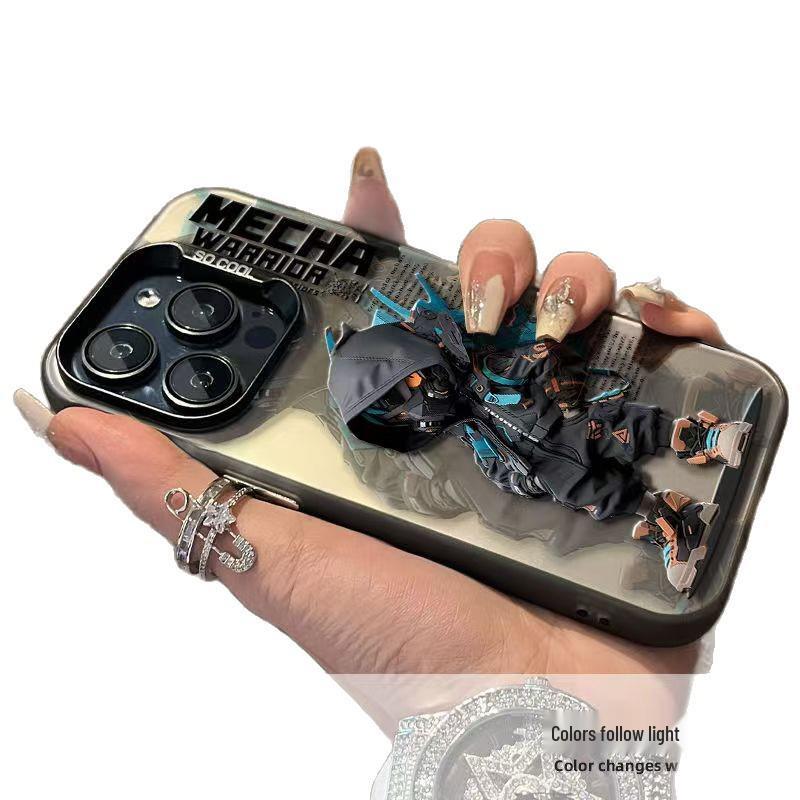 Silver Mecha Boy Phone Case for Apple 17/16/15 Pro, 14 Pro Max, 13/12