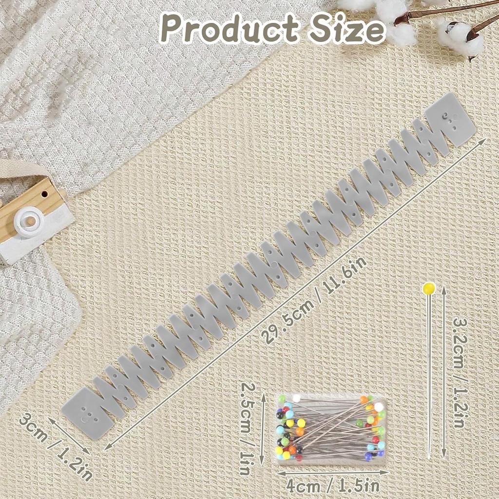Silicone Hemmer with Metal Needles & Box, Heat-Resistant Hem Sewing Ruler,Bendable and Hemming Tool for Shirt Necklines, Tails