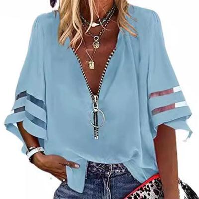 Women's Fashion Casual Summer Spring Solid Color Print 1/2 Sleeves V-Neck Blouses & Shirts
