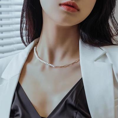 Enkel korskedja splicing pärlhalsband nyckelbenskedja nischad high-end accessoarer