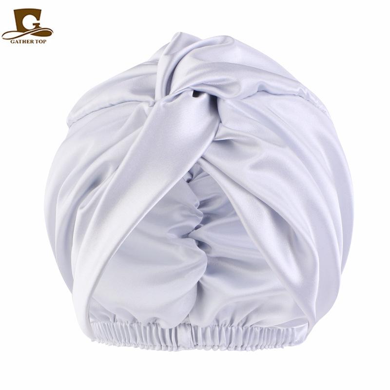 Popular imitation silk double-layer nightcap, cross-twisted cap, shower cap, beauty and makeup hat TJM