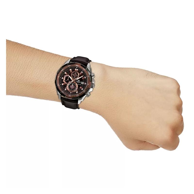 Casio EDIFICE Series Simple and Casual Quartz Movement Leather Strap Japanese and Korean Watch Men's Watch Black Dial EFR-539L-5AV