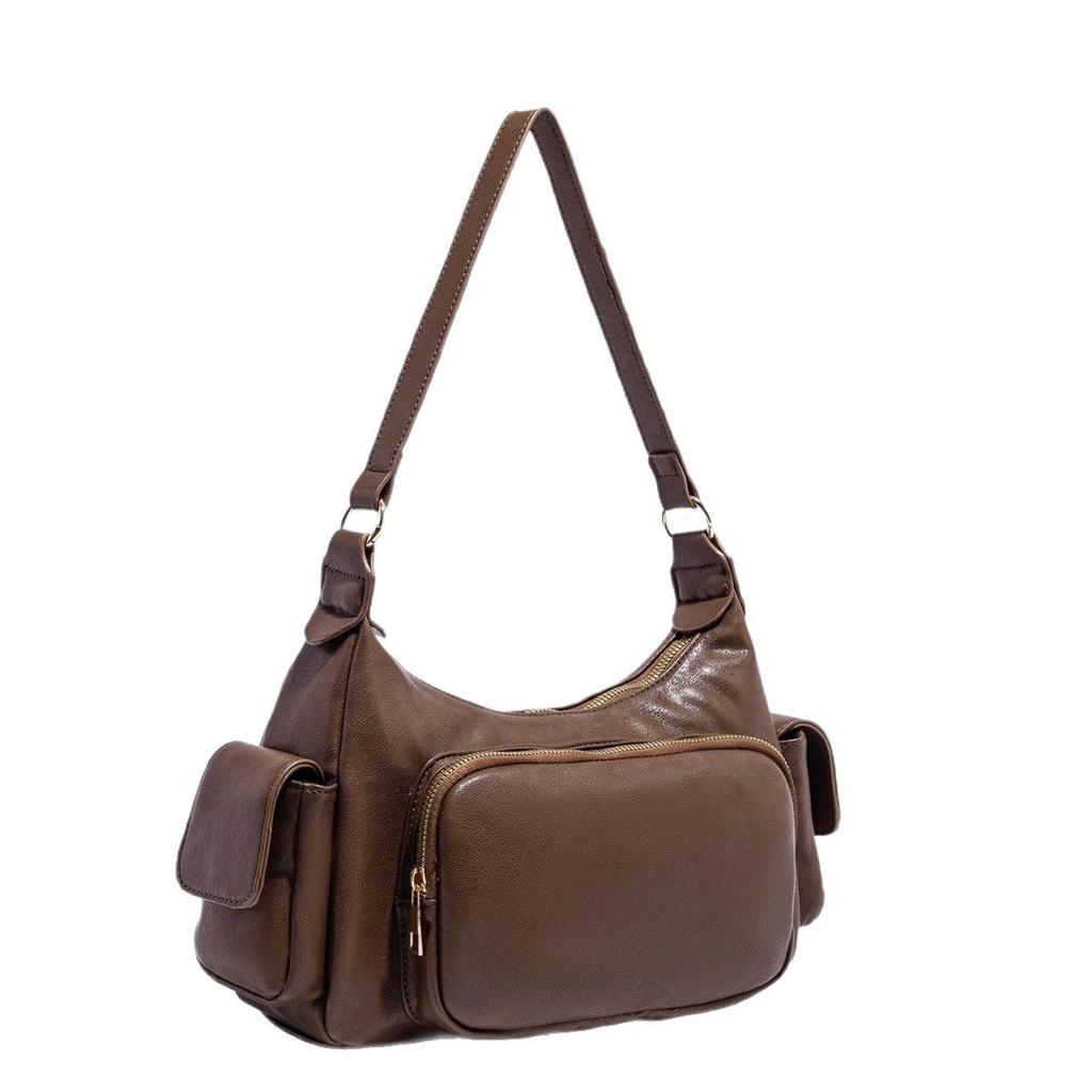 2025 Trendy Multi-Pocket Motorcycle Bag for Women Cool Punk Style Underarm Bag Niche Retro Commuter Single Shoulder Crossbody Bag