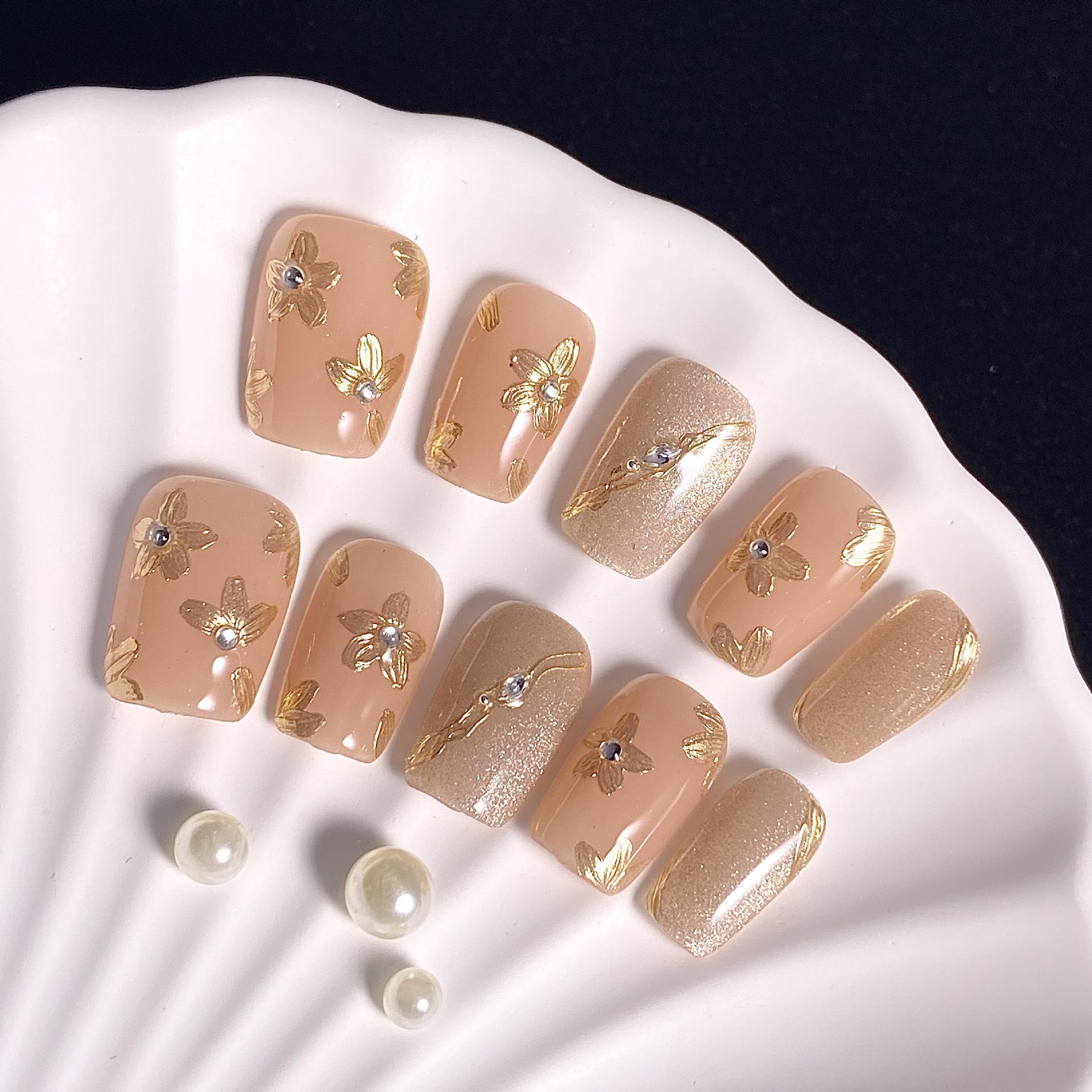 Hand-Painted Floral Cat Eye Mirror Powder Nail Art Stickers Small