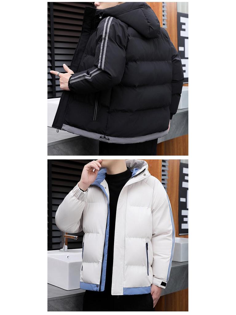 Men's Two-Legged Thickened Warm Winter Cotton Coat, Korean Style Youth Hooded Casual Cold-Proof Jacket.