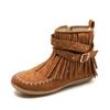 Women's boots short boots autumn and winter new large size rivet flat bottom fringed boots children