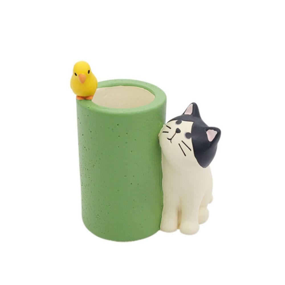

Cat Ornaments Desk Pen Holder Resin Pencil Stand Container Single Pencil Holder Office Stationery зелёный