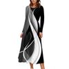 Women's Casual Fashion Long Sleeve Stripe Printed Vintage Long Dresses Fall