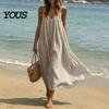 Women Beach Dress Women's Spaghetti Strap Sundress, Summer Sleeveless V Flowy Neck Cami Dress, Loose Vacation Long Soft Fabric