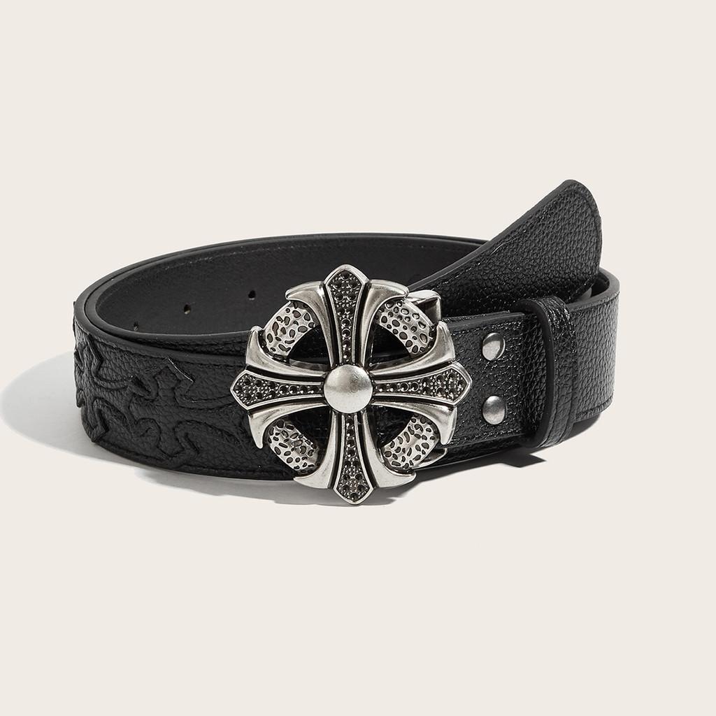 Punk Mens Cross Flower Designer Belt With Alloy Buckle And Detail Studded