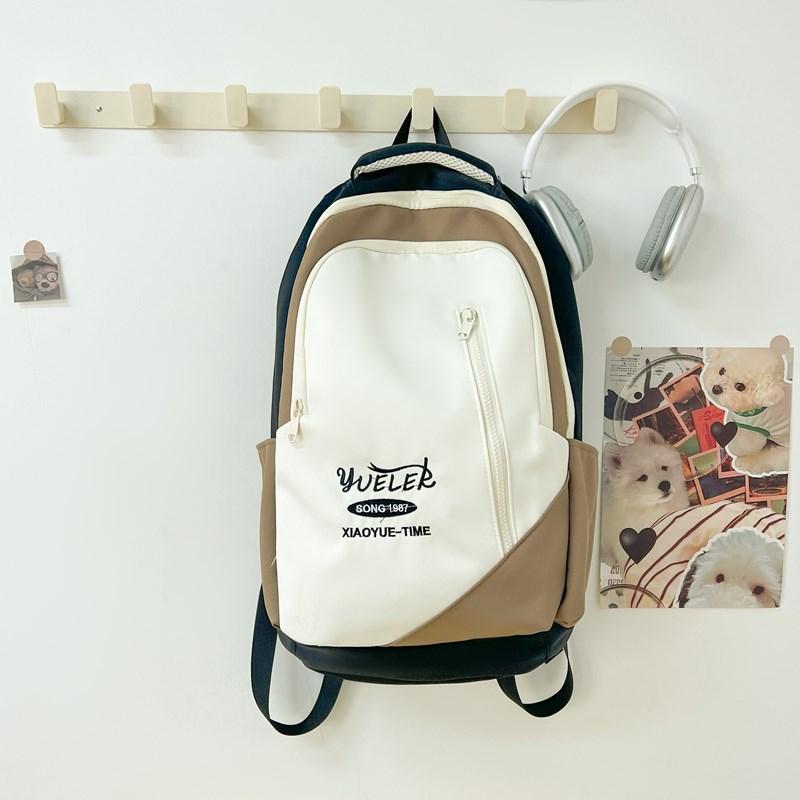 Schoolbag for Female High School Students  American Retro Large-capacity Backpack  Trendy Letter Embroidered New Backpack for College Students