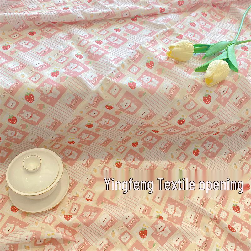 40-Count Cotton Digital Print Fabric: Strawberry Rabbit & Floral Plaid for Accessories, Bags, Homewear & DIY Projects