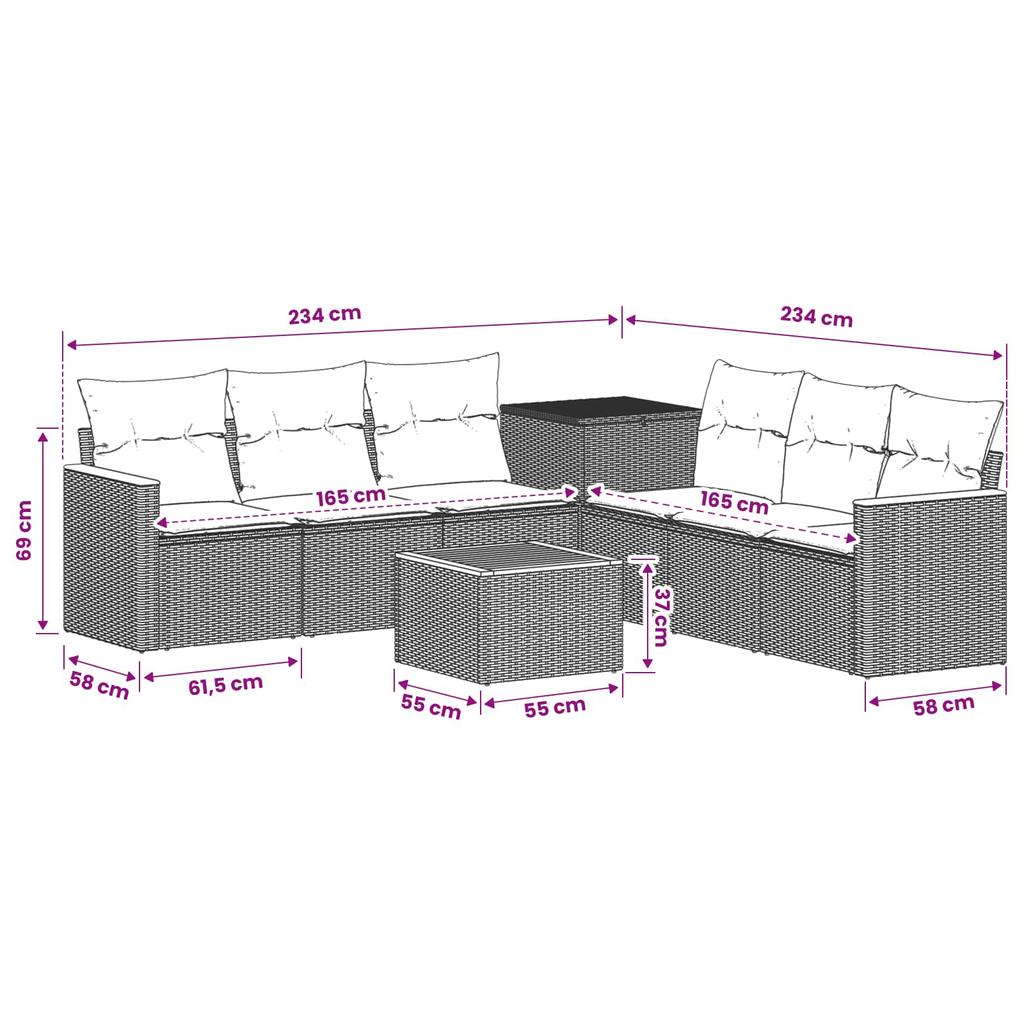 Sofa Set 8 Pieces Black Poly Rattan and Steel