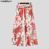 INCERUN Bohemian Men Floral Print Summer Pants Beach Holiday Wide Leg Trousers