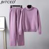 BITCED Fashionable High-neck Suit for Autumn and Winter In Solid Colors Is Versatile and Can Be Worn with A Two-piece Knitted Top and Casual Pants