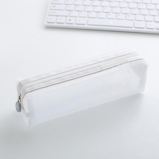 Solid Color Zipper Transparent Mesh Pencil Case Pen Storage Bag Student Gift