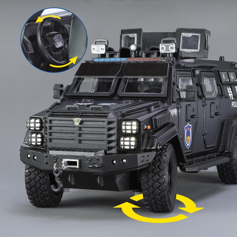 1:24 Modello Camion Blindato Tigre in Lega Modellini Diecast Giocattolo in Metallo Auto di Polizia Antiesplosione Modello Veicoli Suono e Luce Regali per Bambini