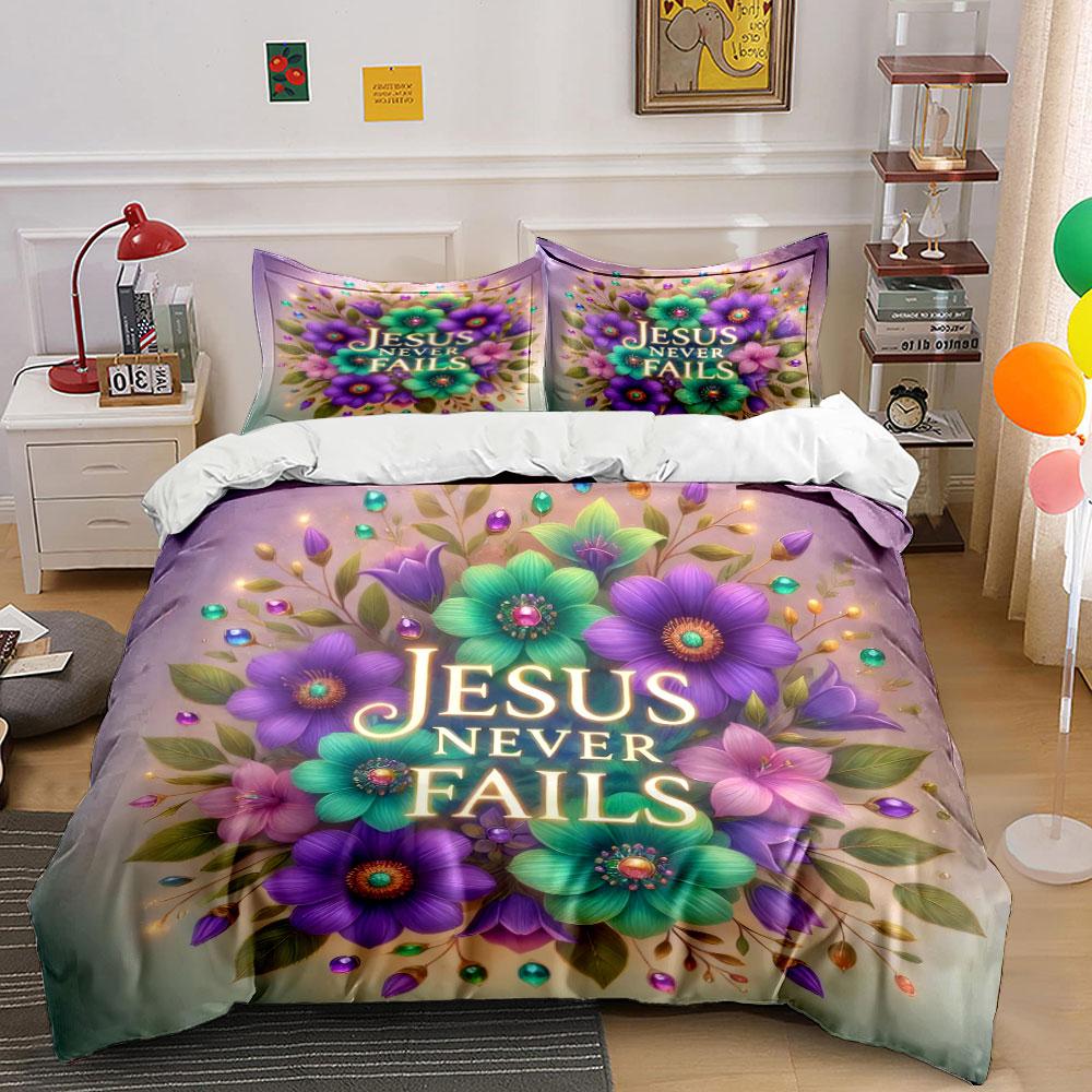 "Floral Christian Decor Set Design" kid's and adults' bedroom decor, Exquisite three-piece bedding set gift