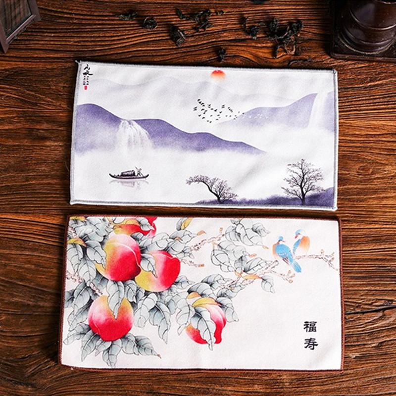 1Pc 16x29cm Colored Tea Towel Teahouse Household Creative Antique Absorbent Suede Tea Mat Printing China-Chic Tea Cloth